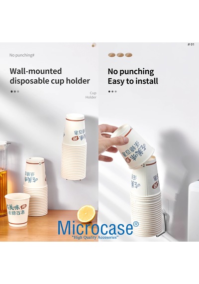 Microcase Yapışkanlı Duvara Yüzeye Monte Kağıt Bardak Askılığı - Al5307 2 Adet Gri
