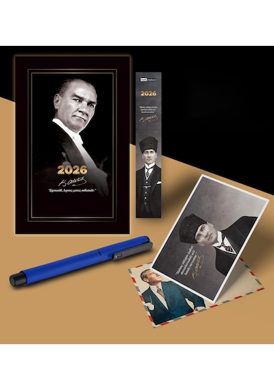 Gazi Paşa Atatürk Ajandası Ayraç Kartpostal Kalem - Lacivert
