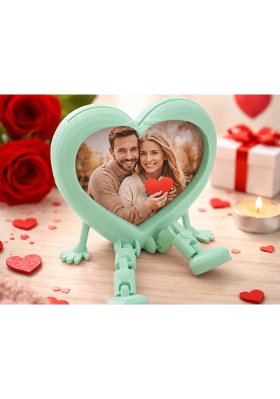 3d Baskı Aşk Kalpli Fotoğraf Çerçevesi - Hareketli Bacaklı Masaüstü Çerçeve-mint