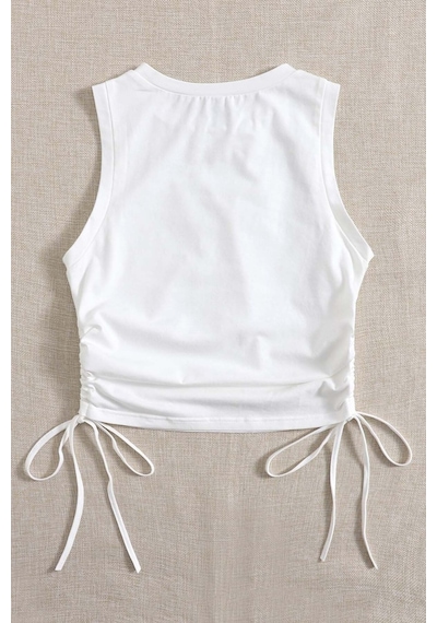 Merry See Yanları Büzgülü Kolsuz Bluz Crop Top Atlet Beyaz