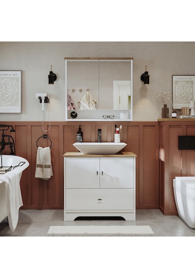 Lavabolu Mat Beyaz Mdf 80 Cm Çekmeceli Banyo Dlp + Aynalı Üst Dlp Beyaz - Atlantik Çam