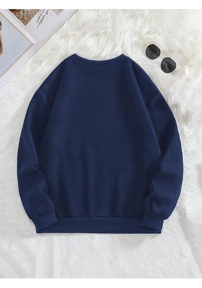 Uyguntarz Unisex Leopar Desenli Kurdele Baskılı Oversize Sweatshirt Lacivert