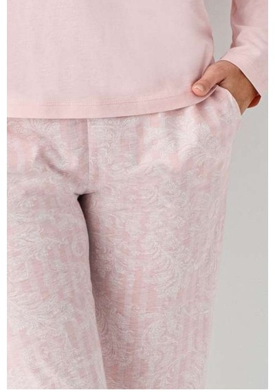 Pierre Cardin 9085 Kadın Bisiklet Yaka Uzun Kollu Pijama Takımı-pembe Pembe