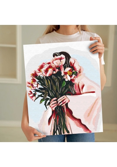 Sayılarla Boyama Seti 40 X 50 Cm Tuval Şasesine Gerili Kucaktaki Çiçek