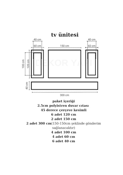 Diecor Dekoratif Boyanabilir 2,5 Cm Duvar Çıtası Kesimli Hazır Paket Televizyon Ünitesi Beyaz Tek Ebat Model:xa256