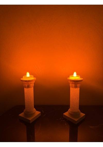2'li Roma Sütunu Mumluk 15 Cm Mermer Görünümlü Led Tealight Dekor Seti