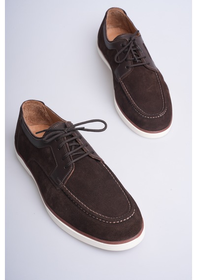 Fame Step Hakiki Deri Erkek Loafer Ayakkabı Casual Süet Günlük Rahat Bağcıklı Model Ravenna Kahverengi