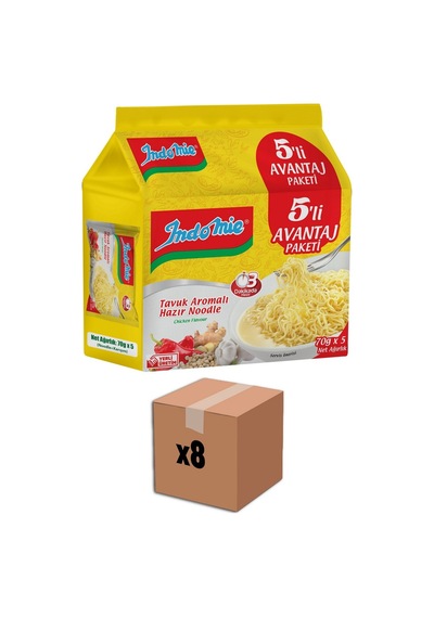 Indomie Hazır Noodle 8'li Paket 5x75g Tavuk Aromalı Pratik Makarna Tarı