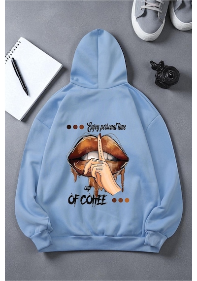 Uyguntarz Enjoy Personel Time Baskılı Oversize Sweatshirt Bebe Mavisi