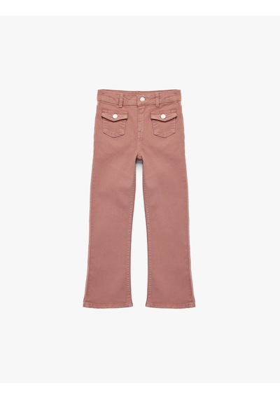 Koton Cep Detaylı Pamuklu İspanyol Paça Denim Pantolon Pembe 6skg40069ad Gül