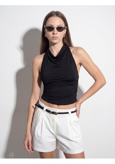 Dilvin 21246 Degaje Yaka Top-siyah