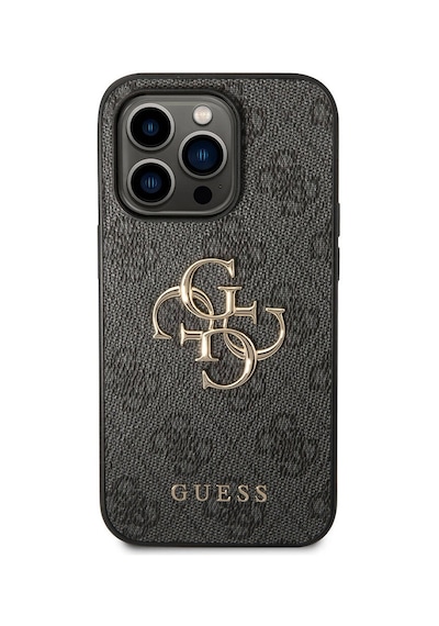 Apple Uyumlu iPhone 15 Pro Max Kılıf Guess Lisanslı Pu Deri Yazı Ve 4g Metal Logo Desen Kahverengi