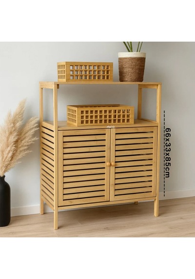 Go İthalat Çok Amaçlı Dolap Ahşap Bambu Organizer Raflı 66x33x85cm