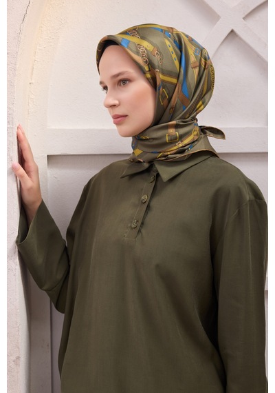 BELLİ Ekose Kemer Desen İpek Twill Eşarp 4200d01 Yeşil - 81