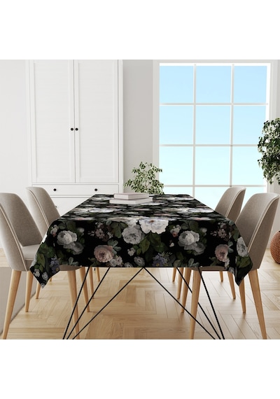Adawall Siyah Çiçek Masa Örtüsü