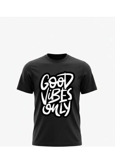 Urbantrendstore Unisex Good Vibes Only Oversize Fit Rahat Geniş Salaş T-shirt Günlük Tişört Siyah
