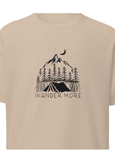 Wildstyle Wander More Gezgin Dağ Kamp Çadır Doğa Baskılı Unisex Pamuklu Tişört Camel