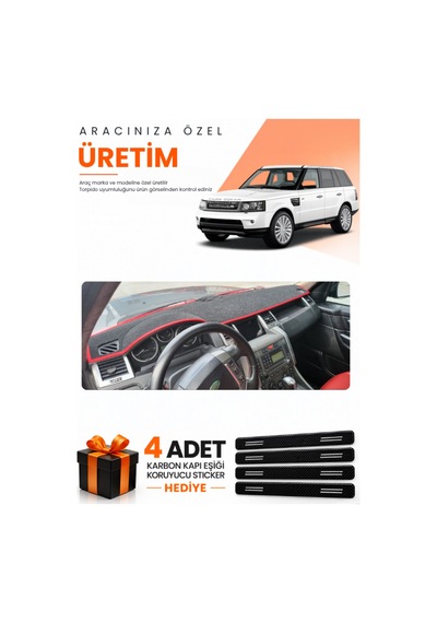 Land Rover Range Rover Sport 2005-2013 Uyumlu Torpido Koruma Örtüsü Oto Kılıfı - Siyah Kırmızı