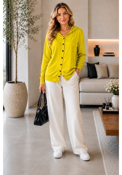 Unika Boutique Kadın Kapüşonlu Çilek Hırka Yağ Yeşli
