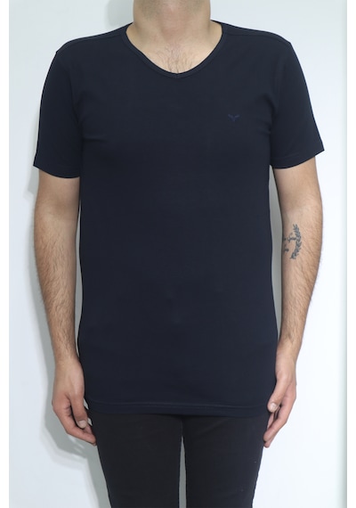 Santa Dmctekstil Erkek Düz Spor Kesim Dar Kalıp V-yaka T-shirt Lacivert