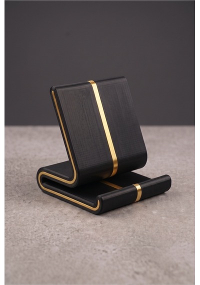 Vero Siyah Üzeri Gold Şeritli Masaüstü Telefon Tutucu Ve Tablet Standı - Modern Oyuncu Aksesuarı