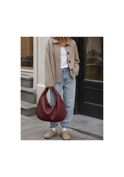 Nura Collection Kadın Yumuşak Form Örgü Hobo Çanta - Bordo - 910227189 Bordo