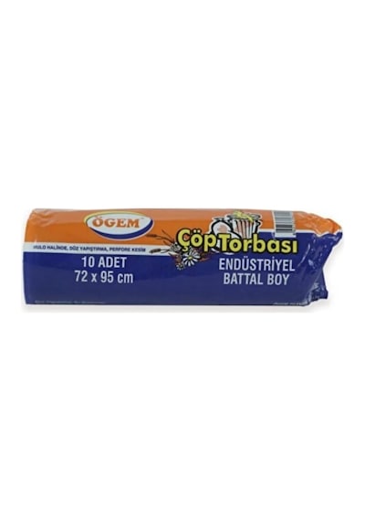 Endüstriyel Battal Boy Çöp Torbası 72 X 95 Cm 10 Lu Rulo X 1 Paket 10 Adet Siyah