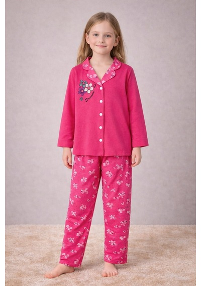 Beka Kids Çiçek Desenli Uzun Kollu Önden Düğmeli Gömlek Yaka Kız Çocuk Mevsimik Pijama Takımı Pembe Beka Kids Çiçek Desenli Uzun Kollu Önden Düğmeli Gömlek Yaka Kız Çocuk Mevsimik Pijama Takımı Pembe