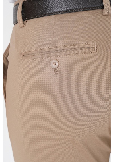 Comfort Fit Rahat Kalıp Yan Cep Pamuklu Dokulu Koyu Bej Pantolon P 1219 K.Bej