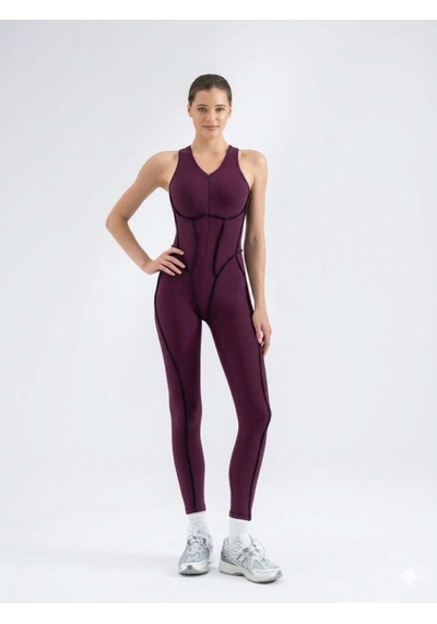 Lismina Mürdüm Rengi Sculpt Line Askılı Spor Tayt Tulum