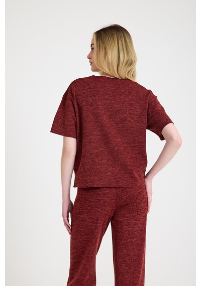Cotenconcept Cepsiz Bol Kesim Dökümlü İkili Tişört Ve Pantolon Takımı Bordo