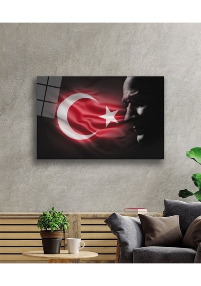 Türk Bayrağı Ve Atatürk Cam Tablo Evlika