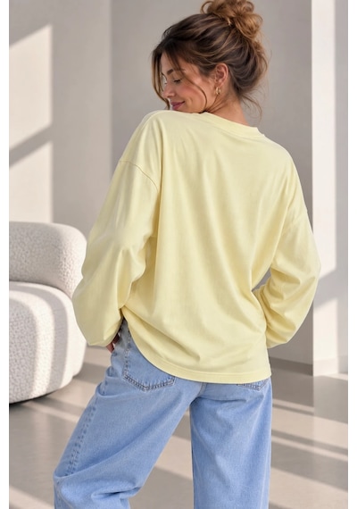 Bb Butik Basic Kadın Modal Oversize Bisiklet Yaka Sweatshirt Zg3535 Sarı