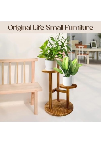 Çiçeklik 3 Raflı Saksılık Dekoratif 3 Raflı Çiçeklik Doğal Ahşap Saksılık Çiçek Rafı Daire Model
