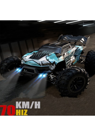 Profesyonel Rc Uzaktan Kumandalı Araba 4wd 1:16 Metal İç Aksam 70km/h Şarjlı 4x4 Model Araç - Mavi