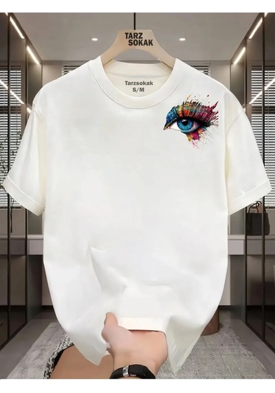 Startmore Unisex Kod 9 Eyelash Desen T-shirt Beyaz