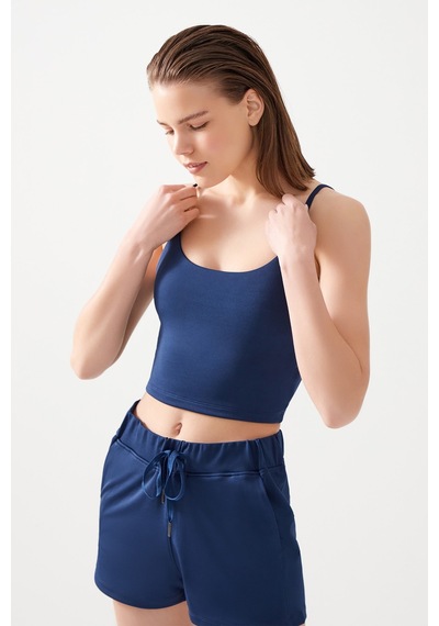 Los Ojos Kadın Lacivert Cepli Beli Lastikli Basic Fit Spor Şort Shorts Lacivert