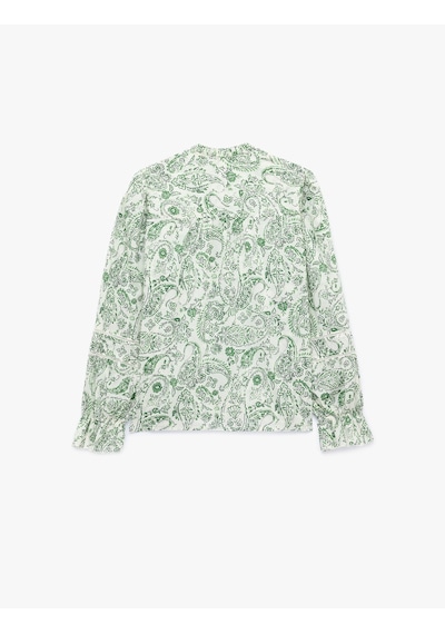 Koton Pamuklu Dantel Detaylı Yuvarlak Yaka Uzun Kollu Floral Desenli Gömlek Yeşil Desenli 6sak60244uw Koton Pamuklu Dantel Detaylı Yuvarlak Yaka Uzun Kollu Floral Desenli Gömlek Yeşil Desenli 6sak60244uw