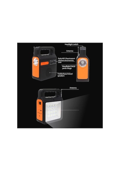 Ysf-200 Bluetooth Hoparlör Güneş Enerjili Kamp Lambası Fm Radyolu Müzik Mp3 Çalar Powerbank Özellikli Taşınabilir Solar Panel Sistemi