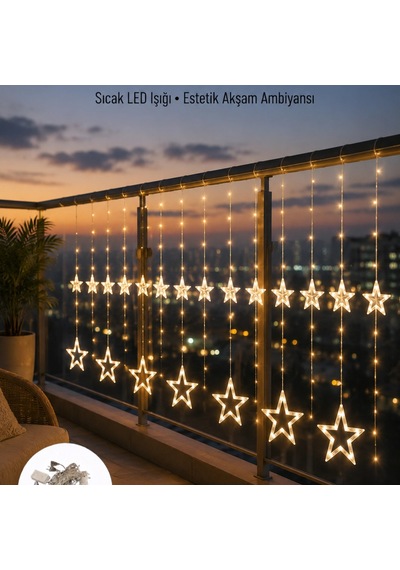 Yıldız Figürlü Perde Peri Led 3x3 Metre Dekoratif Işık Yeni Nesil