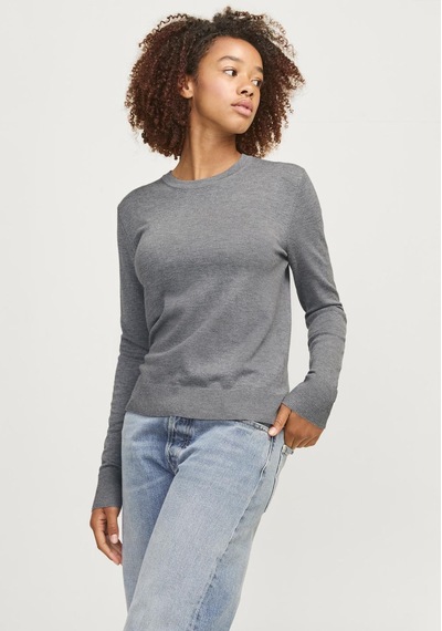 Jack & Jones Kadin Bisiklet Yaka Uzun Kollu Kazak - Cara 12255368 Medium Grey Melange Kırmızı Jack & Jones Kadin Bisiklet Yaka Uzun Kollu Kazak - Cara 12255368 Medium Grey Melange Kırmızı