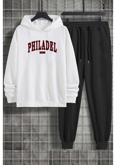 Uyguntarz Unisex Philadelphia Baskılı Eşofman Takımı Beyaz