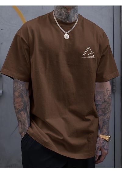 Unisex Think Outside The Box Baskılı Oversize Tshirt Kahverengi