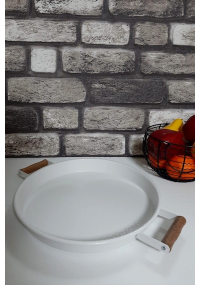 Kitchen Trend Ahşap Kulplu Metal Çay Kahve Sunum Tepsi Seti 3'lü