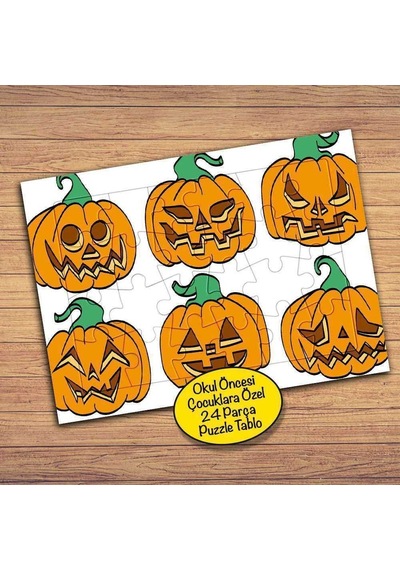 Halloween- Balkabağı Kolyajı Çocuklara Özel Puzzle Yapboz Tablo-316pz