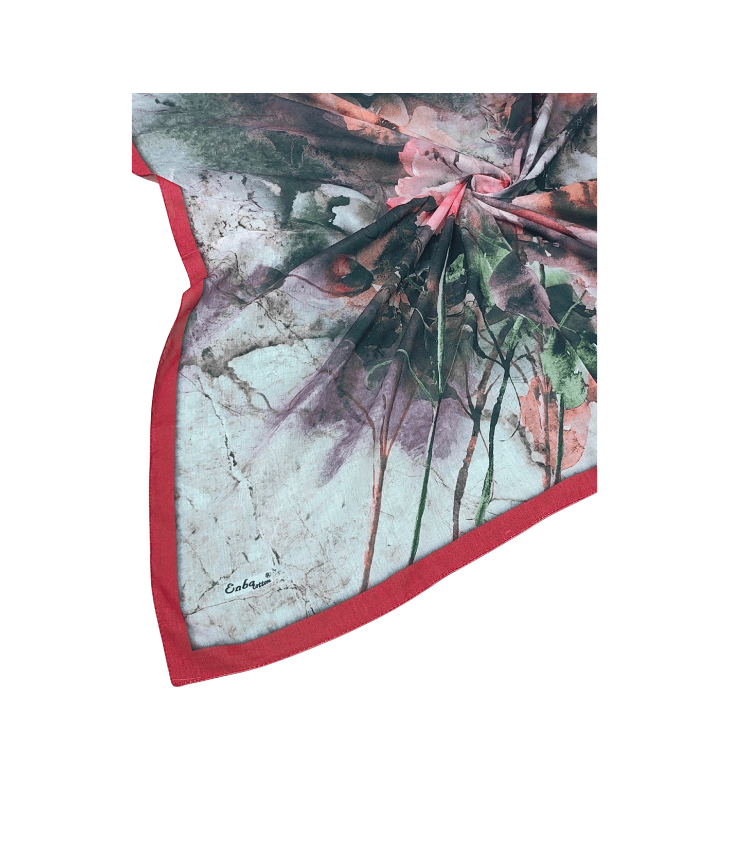 Mim Eşarp Enba Çiçek Desenli Pamuklu Eşarp 90x90 Cm Kırmızı