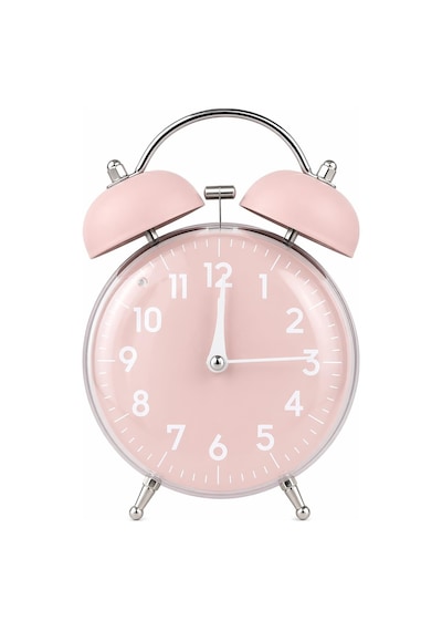 Valkyrie Retro Çalar Saat Işıklı Analog Masa Saati Dekoratif Komodin Saati Bombe Kapaklı 15x10 Pembe