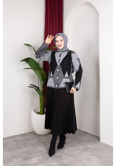 Hira Life Fashion Kadın Önü Düğmeli Şardonlu Cepli Ve Baklava Desenli Triko Hırka Siyah Siyah Hira Life Fashion Kadın Önü Düğmeli Şardonlu Cepli Ve Baklava Desenli Triko Hırka Siyah Siyah