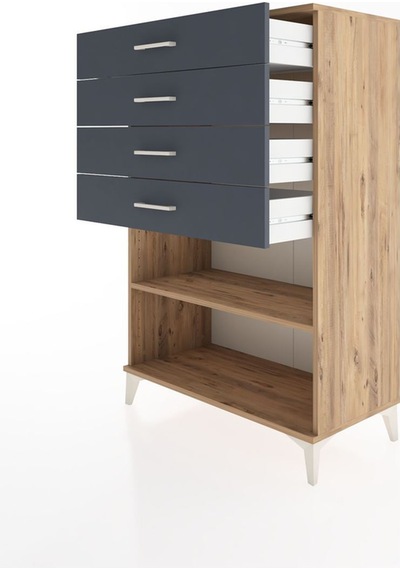 Hyperion Dolap Tek Raflı 4 Çekmeceli 88x44x134 Çam-antrasit Atlas Çam