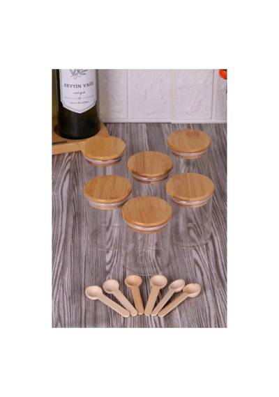 6 Lı Kaşıklı Bambu Kapaklı Borosilikat Cam 250 Ml Baharatlık Seti Baharatlık Takımı 690424720 Diğer